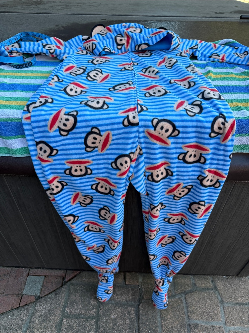 Vintage adult Paul Frank Blue Monkey Print Pajama Onesie medium